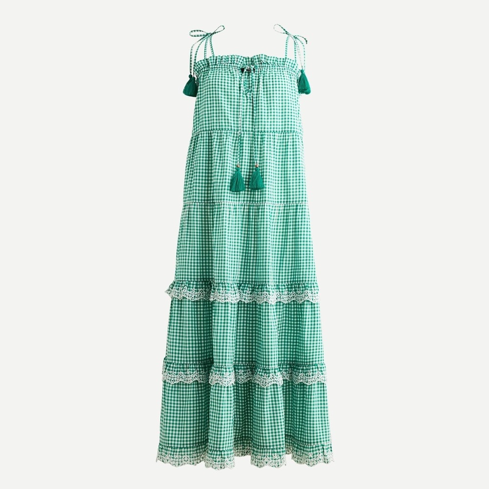 J.Crew Scalloped Tiered Dress In Textured Gingham XS
